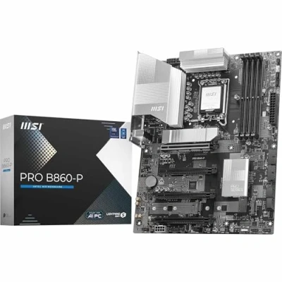 Bild av MSI PRO B860 P moderkort, ATX stöder Intel Core Ultra processorer (Series 2), LGA 1851 12 DRPS, DDR5 Memory Boost (8600+ MT/s OC), PCIe 5.0 x16 och 4.0 x16, M.2 Gen5, 5G LAN