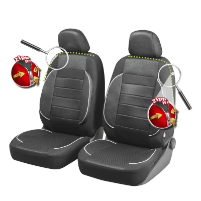 Bild av Walser Rover bil sittunderlag med blixtlås, ZIPP IT Premium Seat covers bil, täcker svart två framsätet 13403