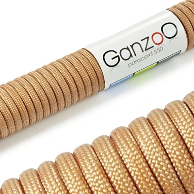 Bild av Ganzoo Paracord 550 rep ljusbrun 4 mm snöre typ 3, nylon och polyester, perfekt för pyssel av hundkoppel halsband armband/camping överlevnad utomhus 30 meter universellt 7 innersnören