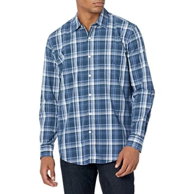 Bild av Amazon Essentials Men&#039;s Långärmad ledig poplinskjorta med normal passform, Marinblå Medium rutig, XL