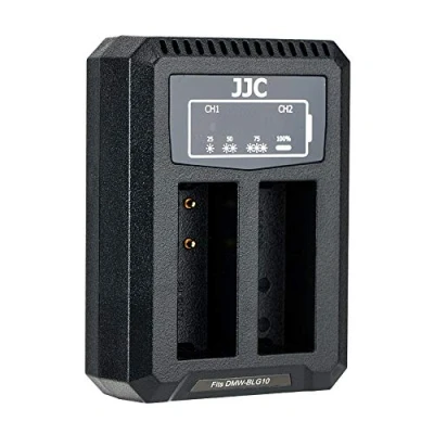 Bild av JJC USB dubbel batteriladdare för Panasonic G100 G110 LX100 LX100II GX7 GX80 GX85 GX9 G7XIII GX7II ZS200 ZS100 ZS70 GF6 och Leica C Lux D Lux7 Lux8 kamera passar DMW BLG1055, P DC15 Batery