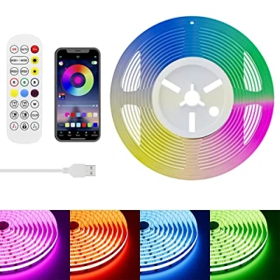 Bild av RGB USB COB LED remsa 5 V med Bluetooth Smart App Controller, PAUTIX färgskiftande ljusremsa 816 lysdioder/M 1,5 m flerfärgade flexibla bandlampor för TV, sovrum, fest gör det själv dekoration