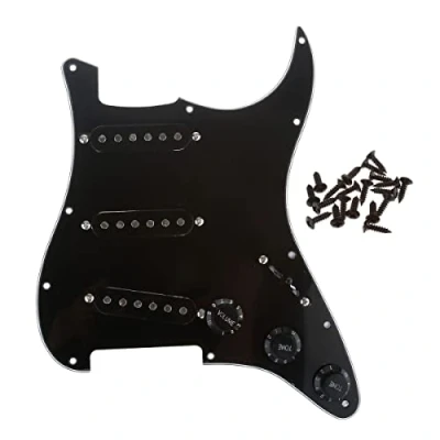 Bild av Musiclily 11 Hål SSS Laddat Plektrumskydd Strata Pickguard med Single Coil Pickups Set för Strat Stil Gitarr,3 lager Svart