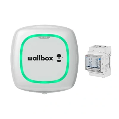 Bild av Wallbox Pulsar Plus solladdningspaket elfordonsladdare (22 kW, 5 meter, typ 2, WiFi, Bluetooth, OCPP, inomhus/utomhus) vit + Power Boost, trefas