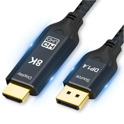 Bild av Reagle DisplayPort till HDMI kabel 8K@60Hz, 4K@144Hz, HDR, 3D Surround, Plug &amp; Play Högkvalitativt nylonnät, guldpläterade kontakter, ensidig överföring Perfekt för spel och hemmabio 3 m
