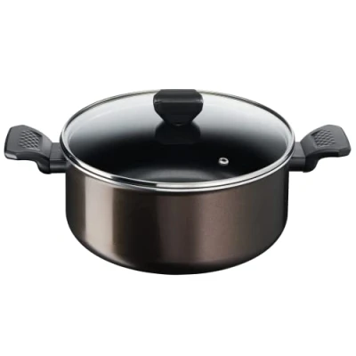 Bild av Tefal Gryta med glaslock EJ INDUKTION 24 cm Svart Non stick beläggning Temperaturindikator Thermo Signal Easy Cook &amp; Clean B5544602