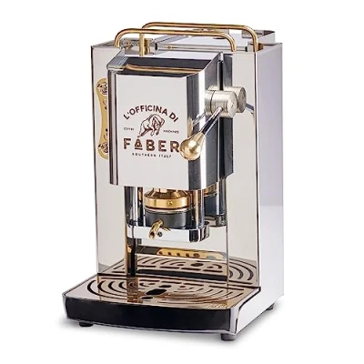 Bild av FABER COFFEE MACHINES Modell Pro Total Inox Deluxe Kaffemaskin för e kuddar 44 mm Justerbar gjutjärnspress standardmagnetventil (mässing)