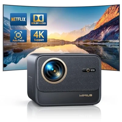 Bild av Projektor【Official Netflix &amp; Dolby Audio】28 000 lumen autofokus/trapetskorrigering, WiFi6, Bluetooth projektor, Full HD 1080P, stöd 4K 60Hz videoprojektor för hemmabio/utomhus, mobiltelefonprojektor