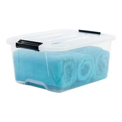 Bild av Iris Ohyama, PlastFörvaringsLådor med lock och stängningsklämmor, 15L, Set 1, Integrerade handtag, Stapelbar, BPA fri, Sovrum, Kontor, Vardagsrum, TB 15, Klar