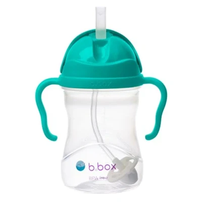 Bild av B.box Sippy kopp för barn med viktat sugrör, enkelt grepp vattenflaska handtag, enkla flip top lockflaskor spädbarn, läckagesäker viktad silikonstrå, 240 ml jadegrön)