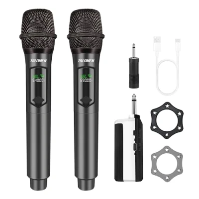 Bild av Talomen Trådlösa mikrofoner,2.4G Hz sladdlös handhållen mikrofon,Dubbla Handhållna Dynamiska Mikrofon med Mottagare,160 ft Mikrofonsystem för karaoke,Bröllop,sång,fest,bröllop,DJ,tal,K60 2