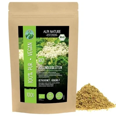 Bild av Alpi Nature ekologiska torkade fläderblommor (100g), fläderblommor, vildsamlade ekologiskt fläderte, 100 procent naturligt fläderblomste