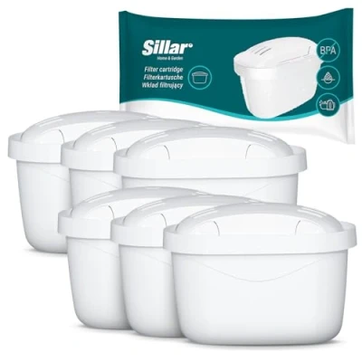 Bild av Sillar vattenfilterpatroner kompatibla med BRITA Maxtra+, Marella, Aluna, Elemaris 6 pack, aktivt kol och jonbytare, BPA fri, minskar kalk klor, för rent dricksvatten
