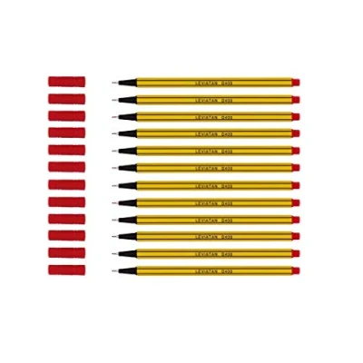 Bild av LEVIATAN D400 fineliner röd 12 stycken fin linnepenna färgglad lämplig för dagligt bruk, skriv och skoltillbehör linjebredd ca 0,4 mm finlinerfiltpennor