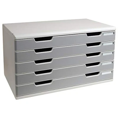 Bild av Exacompta Ref 322041D MODULO A3 Lådan med 5 stängda lådor för A3+ dokument yttermått Djup 35 cm x Bredd 57,6 Höjd 32 färg ljusgrå/granit