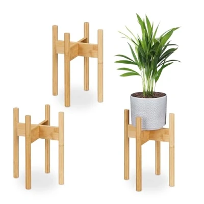 Bild av Relaxdays Bambu Växtställ, set om 3, krukor inomhus, blomkrukor upp till D: 20 cm, blomkrukshållare, natur