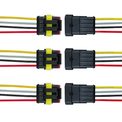 Bild av QitinDasen 3 Set 4 Stift Bil Vattentät Elektrisk Kontakter, Förseglad Kontakt Plugg Uttag Kit med 16 AWG Förkopplade, för Lastbil Båt