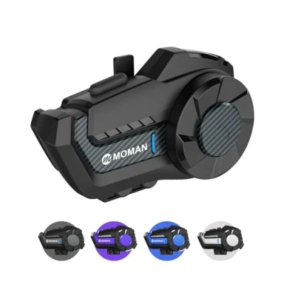 Bild av motorcykel Intercom, Moman H2 Pro 【1 pack kolfiber】 hjälm trådlöst 5.1 kommunikationssystem med DSP &amp;CVC brusreducering musikdela AI assistent, intercom headset
