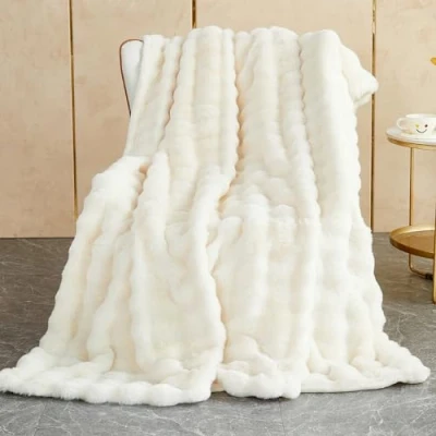Bild av Shanna Mjuka, varma filtar i kaninfuskpäls, fleecefiltar, 1 000 g/m², överkast för soffa, stor, fluffig, mångsidig filt, sängöverkast, sovrum, resor, barn, camping (vit, 160 x 200 cm)