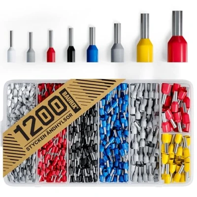 Bild av BAURIX ® Trådändar Sortiment 1200 Stycken Isolerade Trådändhylsor av Elektriska Terminaler Sorterade Enligt DIN [0,5 10 mm²] Hylsor Crimp Isoleringshylsa Set