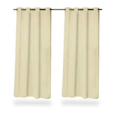Bild av Relaxdays Gardiner, set om 2, HxB: 245 x 135 cm, ogenomskinlig, mörkläggningsgardiner, med öljetter, sand
