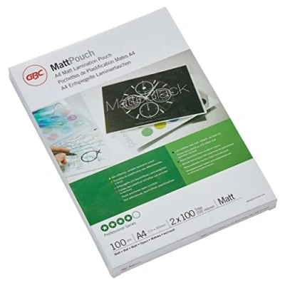 Bild av GBC lamineringsfolier A4 matt 100 mic, märkbar yta, robusta lamineringspåsar i pack, glänsande, transparent, perfekt för kontor och skola, 3740491