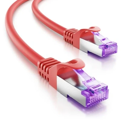 Bild av deleyCON 5m CAT7 Nätverkskabel 10 Gigabit RJ45 Patch Kabel Ethernet (Koppar, SFTP PiMF Skydd) för Highspeed LAN DSL Växla Modem Router Kopplingspanel CAT6 CAT5 Röd