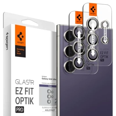 Bild av Spigen Glas.tR EZ Fit Optik Pro Kamera Skärmskydd kompatibel med Samsung Galaxy S24 Ultra, 2 Stycken, Titanium Violet, Individuellt kameraskydd, Inget fel på blixtfunktionen, 9H härdat Glas