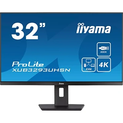 Bild av iiyama Prolite XUB3293UHSN B5 80 cm 31,5 tum IPS LED skärm 4K UHD HDMI DP USB3.0 USB C 65 W LAN KVM switch smal linje höjdjustering svart
