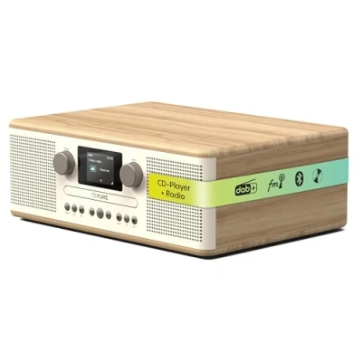 Bild av Pure Classic C D6 musiksystem (CD spelare, DAB+/FM, Bluetooth, AUX, USB, larm och sömntimer) bomull vit/ek
