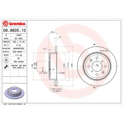Bild av BREMBO 08.9605.10 Disque de frein 239 10 4 plein avec vis/boulons ROVER: 25 3/5 portes, 45 5 Berline, MG: MG ZR ZS Berline