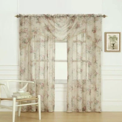 Bild av Laura Ashley Stowe genomskinlig gardin med stångficka, panelmått 183 cm B x 68 L, flerfärgad, 1 knytband
