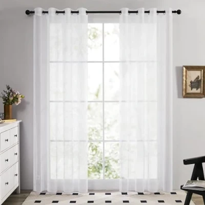 Bild av Deconovo eyelet curtain transparent linen look voile 180x140 cm white set of 2, fabric,