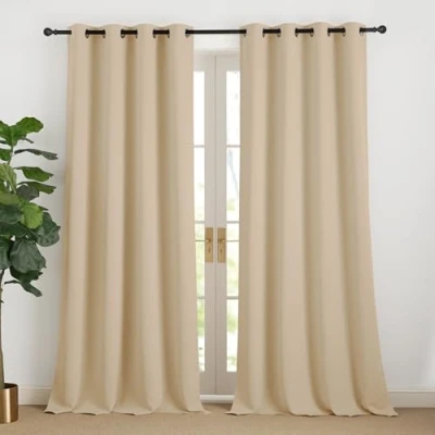 Bild av NICETOWN Gardin isolerande köldskydd gardiner ogenomskinliga beige 240 cm långa ljussäkra med öljetter vardagsrum moderna set om 2, Biscotti H x B 140