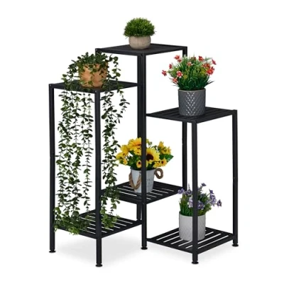Bild av Relaxdays Blomhylla av metall, 6 hyllor för blommor och blomkrukor, växttrappa, HBT: 81 x 55 cm, svart