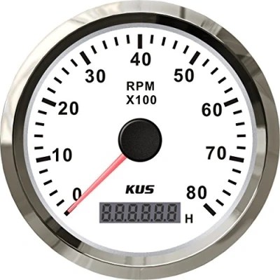 Bild av KUS Universal varvräknare RPM mätare med timmätare 8 000 för bensinmotor 85 mm 12 V / 24 bakgrundsbelysning (vit)