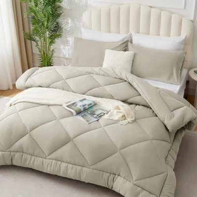 Bild av WAVVE Dunjacka för mellanstor säng fyra 4 årstider Höstvintertäcke 200 x cm Täcke Av Syntetisk Mikrofiber, Beige