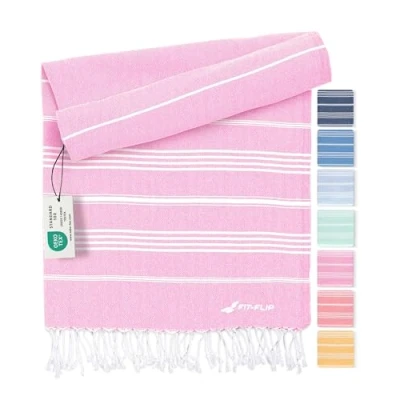 Bild av hamam handduk fouta strandhandduk XXL av 100% återvunnen bomull snabbtorkande strandlakan, fouta, turkisk peshtemal perfekt som bastuhandduk och sarong Rosa 100x200cm Sultan
