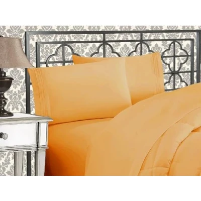 Bild av Elegant komfort lyxig 1 500 premium hotellkvalitet mikrofiber tre rader broderat mjukaste 4 delat lakanset, skrynkel och blekningsbeständigt, fullt, kamel guld