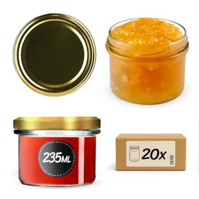Bild av KADAX Små konserveringsburkar 235 ml, glas fi82, miniglas för honung och kryddor, syltburkar med lock, lufttäta burkar att ge bort (guld 20 stycken)