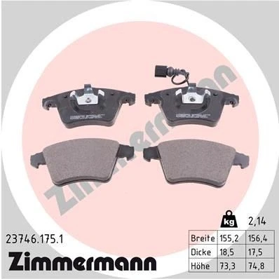 Bild av ZIMMERMANN 23746.175.1 Jeu de plaquettes frein contact signal d&#039;usure inclus la photo correspond au contenu livraison