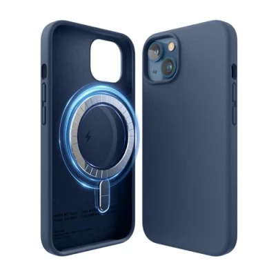 Bild av elago Magnetiskt silikonfodral kompatibelt med iPhone 13 (6,1 tum), inbyggda magneter, premiumsilikon, stöttåligt, MagSafe tillbehör (jeans, indigo)
