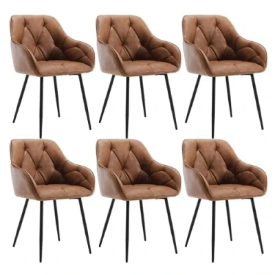 Bild av WOLTU Uppsättning med 6 matrumsstolar, köksstol, stol matsal vardagsrum, ergonomisk fåtölj, armstödsstol, stoppstol, sits av vintage konstläder, metallben, brun, EZS03br