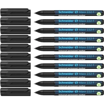 Bild av Schneider Maxx 222 F universal markör (permanent, Cap Off Ink, påfyllbar, 0,7 mm) förpackning med 10 svart