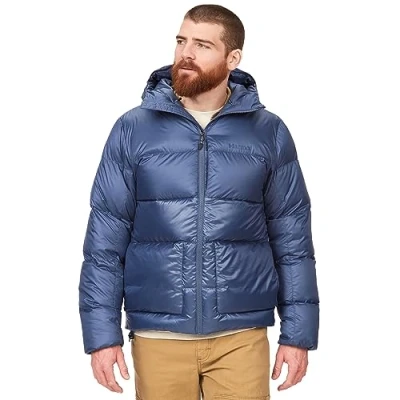 Bild av Marmot Män Guides Down Hoody, Lätt dunjacka, varm vinterjacka, vattenavvisande quiltad jacka, vindtät funktionsjacka, liten packbar friluftsjacka med huva, Storm, S