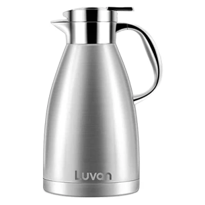 Bild av Luvan 1.8 Litre Rostfritt stål termisk kaffe/dubbel vakuumisolerad kaffekanna med toppknapp, 12+ timmar värme &amp; 24+ kall kvarhållning, gratis BPA, för kaffe, te, dryck etc