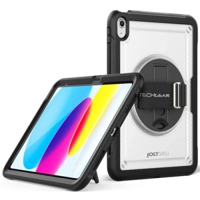 Bild av TECHGEAR JOLT SHELL fodral för Apple iPad 10:e generationen 10,9 tum/iPad 10 2022 tufft robust kraftig stötsäker, smal stöttåligt med 360 roterande stativ och handremfodral klar