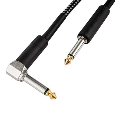 Bild av CASCHA Gitarrkabel 6,3 mm, längd 6 m, professionell instrumentkabel, uttag till domkraft, elgitarr Amp kabel (rak vinklad domkraft), svart