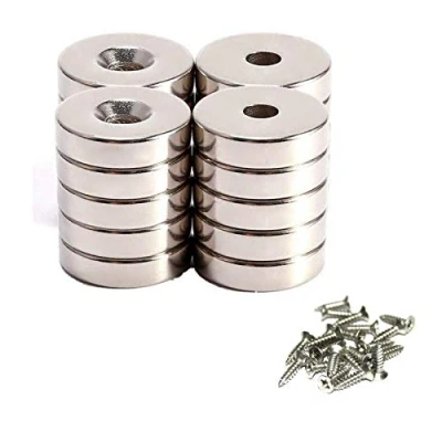 Bild av JUNAN Neodym skiva försänkta hålmagneter, 20 pack 10 mm x 3 hål starka permanenta sällsynta jordmagneter med skruvar