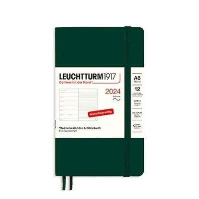 Bild av LEUCHTTURM1917 367789 veckokalender och anteckningsbok ficka (A6) 2024, softcover, skogsgrön, tyska, 12 månader